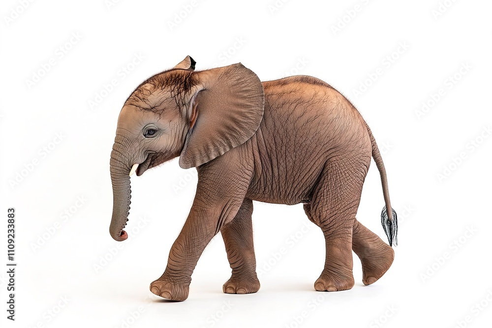 Obraz premium Young elephant walking isolated on white background.