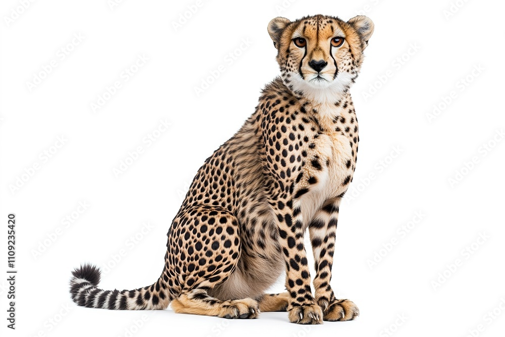 Alert cheetah sitting on white background Alert cheetah sitting on white background
