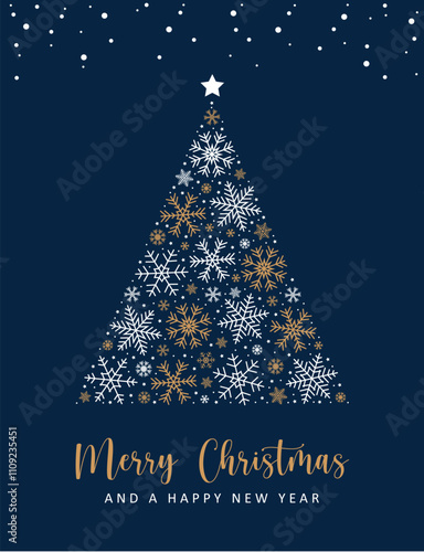 christmas greeting card with snowflake fir tree vector illustration