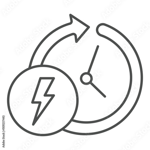 Electric timer thin line icon, Electricity concept. Vector graphics. Lightning circle arrow sign on white background, outline style icon for mobile or web design.
