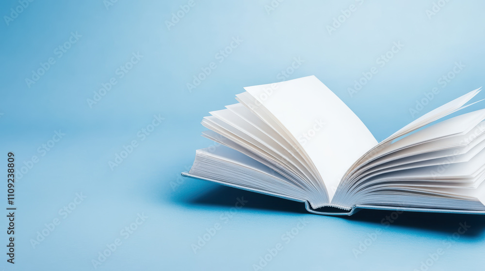 Fototapeta premium Open book with flipping pages on a blue background
