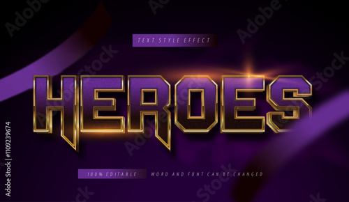 Violet gold heroes text style effect editable
