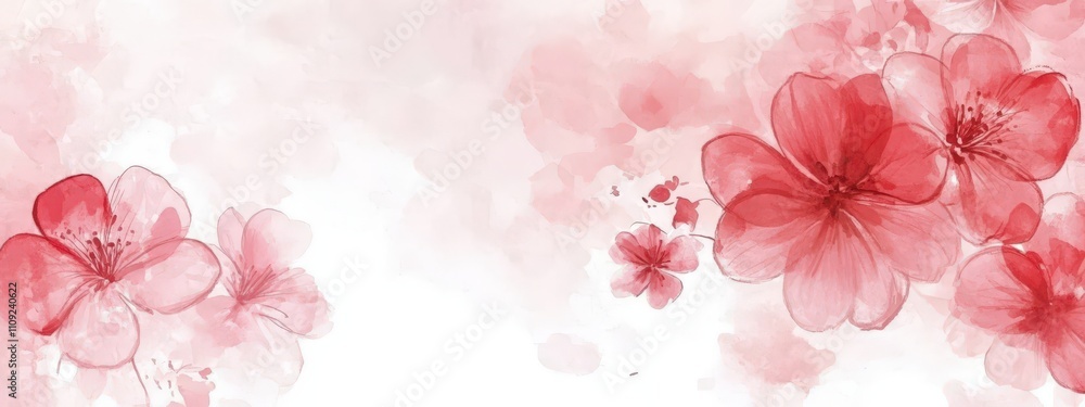 A beautiful watercolor background featuring delicate pink and red flowers. A beautiful watercolor background featuring delicate pink and red flowers.