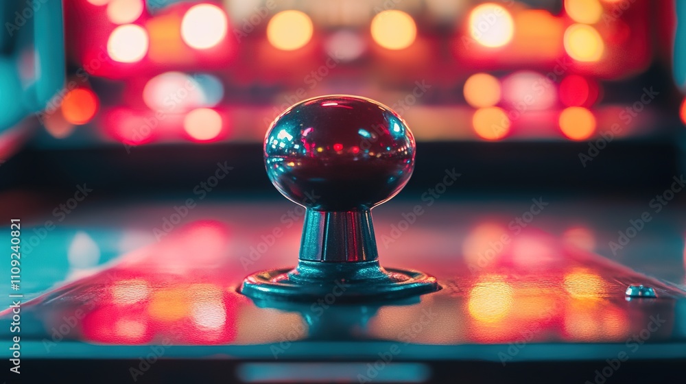 Red arcade joystick, vibrant lights, gaming concept, retro style Red arcade joystick, vibrant lights, gaming concept, retro style