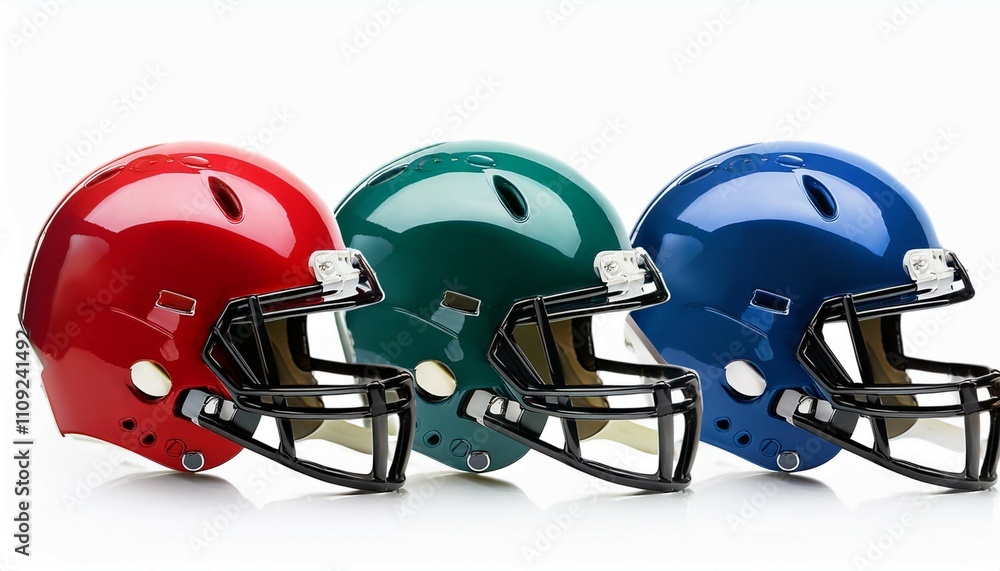 Fototapeta premium football helmets side view in multiple colors isolated on white