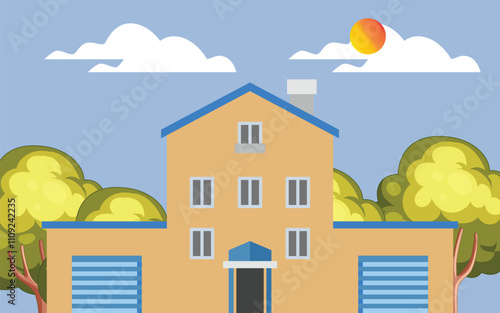 School building in the road scene vector and illustrator