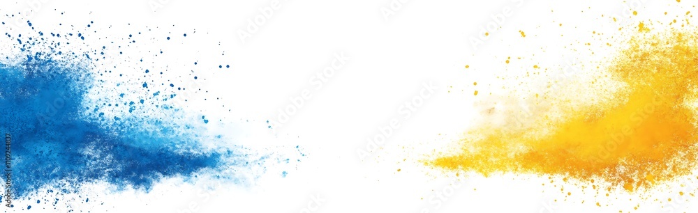 White background, blue and yellow powder explosion White background, blue and yellow powder explosion