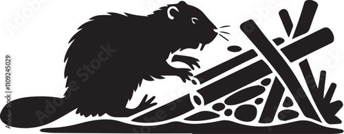 vector illustration of a silhouette beaver, animal, vector, mammal, illustration, wild, tattoo, dog, bear, nature, wolf, silhouette, wildlife, black photo