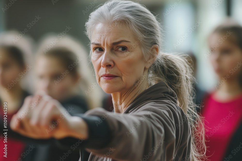 Fototapeta premium Focused Elderly Woman Practicing Martial Arts