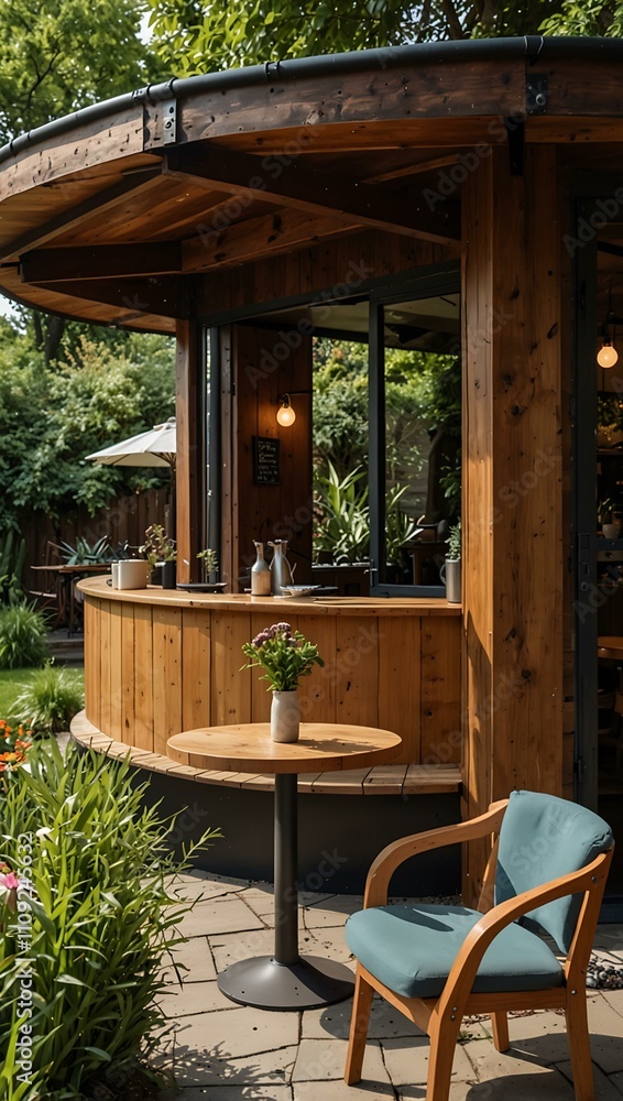 Fototapeta premium Wooden café nestled in a garden setting.