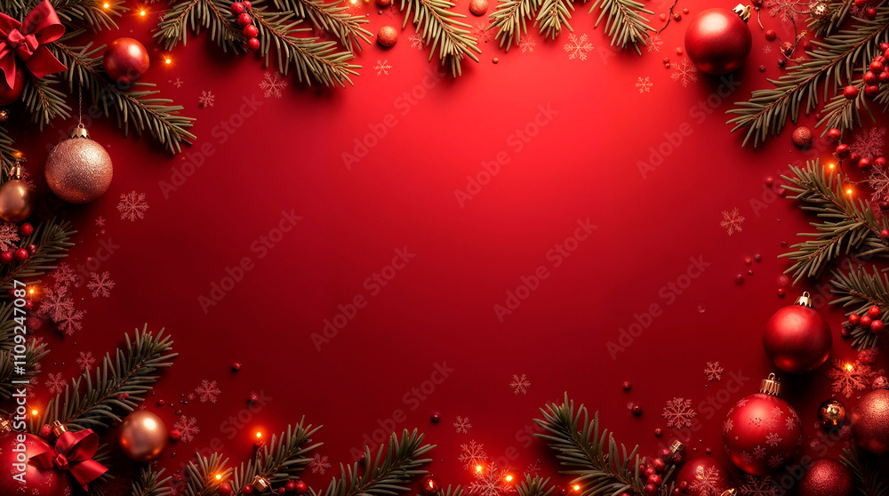 Decoração natalina luxuosa com rosas vermelhas e bolas douradas em fundo vermelho profundo Decoração natalina luxuosa com rosas vermelhas e bolas douradas em fundo vermelho profundo