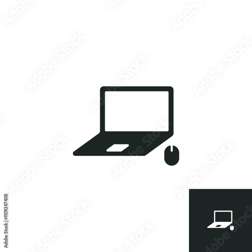 Laptop with mouse icon isolated on white backgound.