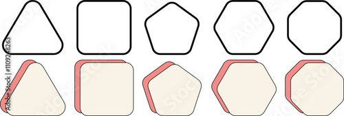 Set of geometric figures with rounded corners. Editable Stroke. Triangle, square or squircle, pentagon, hexagon shapes. Vector illustration
