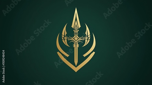 Elegant Golden Trident Logo Mythological Spear Design photo