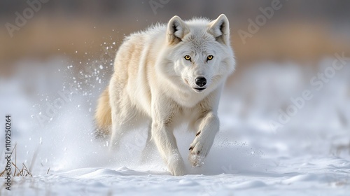 Arctic Wolf Running in Snowy Wilderness Winter Wildlife Scene
