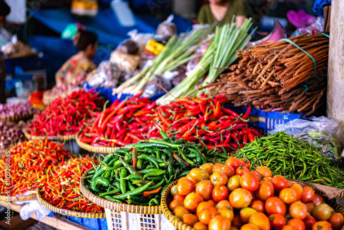 Vegetables and spices on Badung Market, Denpasar, Bali, Indon. photo