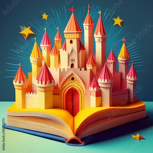 fairy tale castle, fairy tale castle,magic book with wand