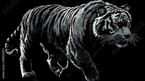 Wallpaper Mural Majestic Tiger Walking Black and White Sketch Wildlife Art Animal Illustration Torontodigital.ca