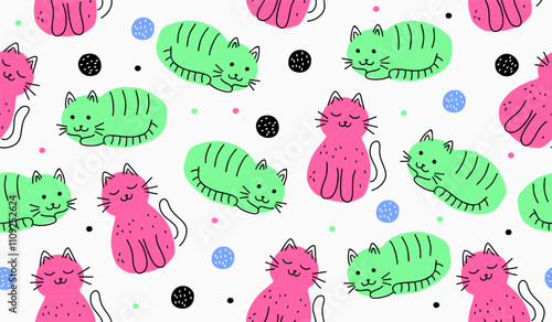 Cute cats pattern background vector design