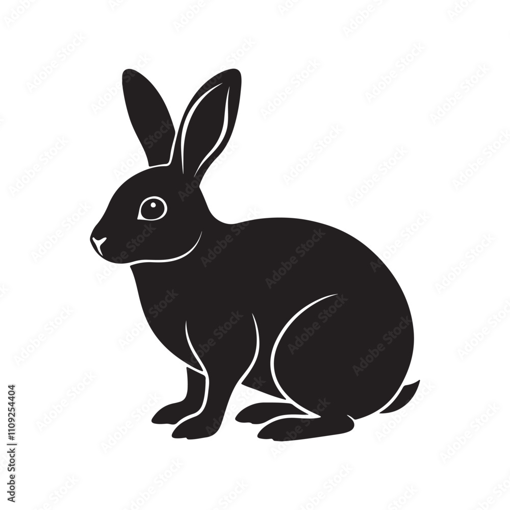 Rabbit silhouette vector, black and white silhouette, vector and illustration isolated on white background, black and white Rabbit silhouette vector, black and white silhouette, vector and illustration isolated on white background, black and white