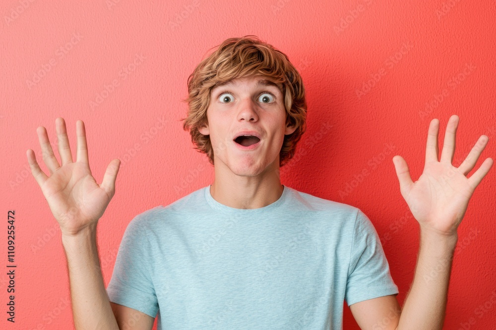 Young Man with Blond Hair Expressing Amazement Young Man with Blond Hair Expressing Amazement