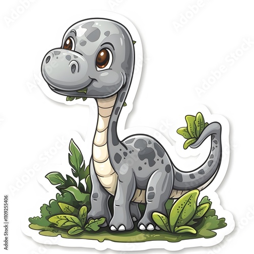 Cartoon depicting friendly Bronto dinosaur, sticker style. AI generate illustration photo