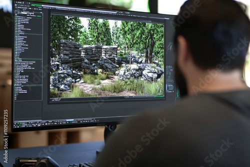 Game Developer Working On A Stone Ruin Environment