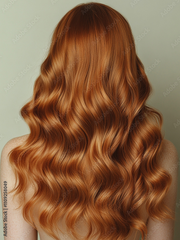 Fototapeta premium Beautiful wavy red hair woman. Back of girl with Healthy hair.