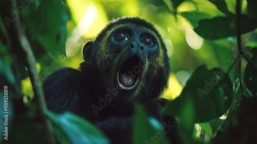 howler monkey sitting high in the jungle canopy photo