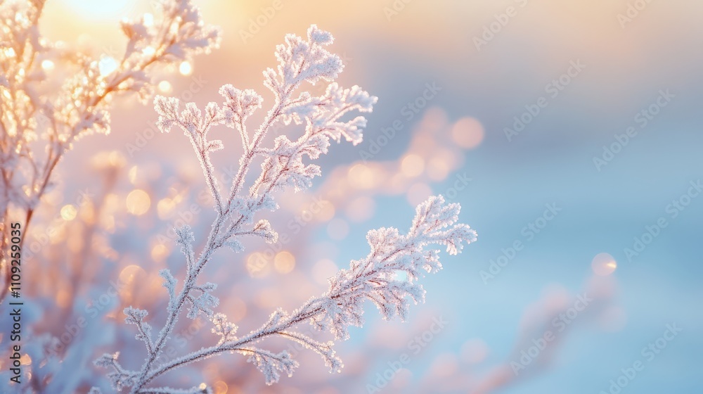 Naklejka premium frozen branches in the warm morning light