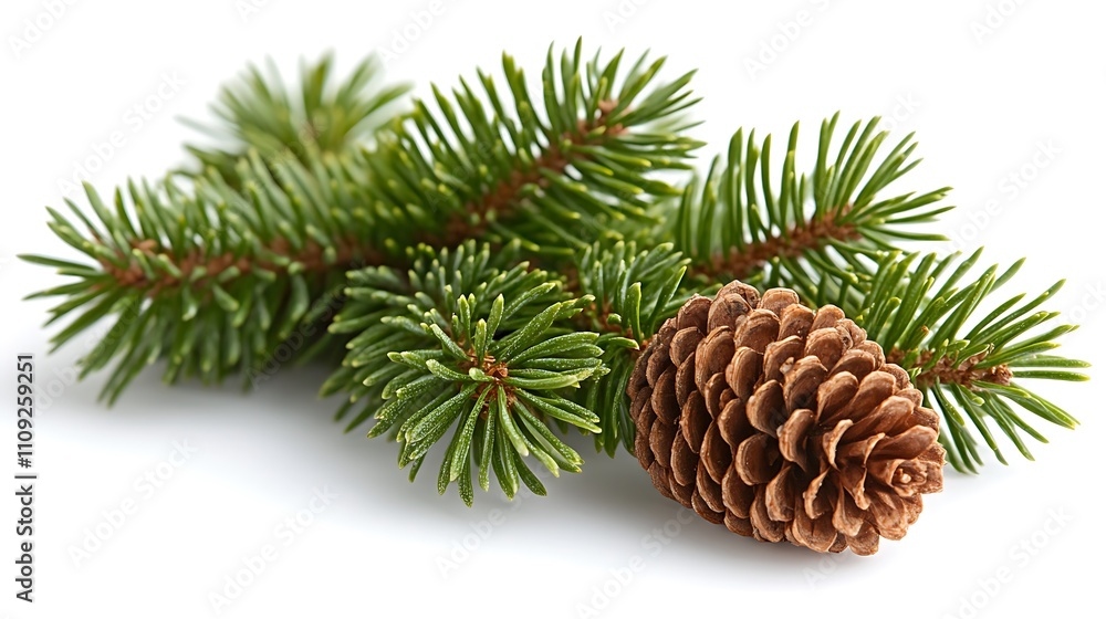 Fototapeta premium Pine Cone Next to a Pine Tree Branch.
