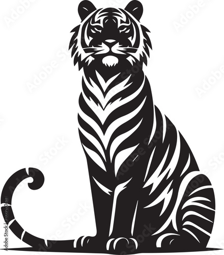 A tiger sitting with an alert posture ears perked vector