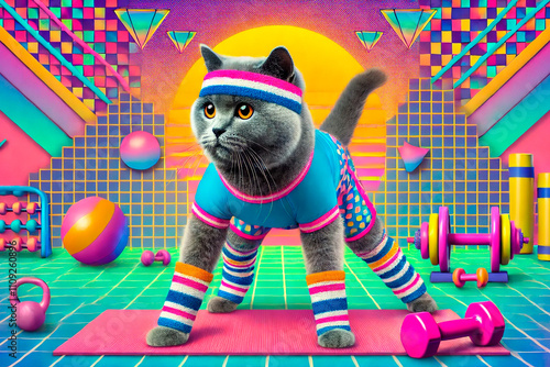 Fitness cat. Sport concept. Generative AI