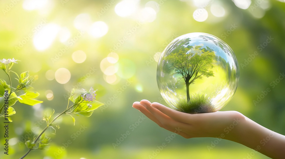 The tree is in a crystal ball, a globe A pair of gentle hands cradling a small, butterfly. The tree is in a crystal ball, a globe A pair of gentle hands cradling a small, butterfly.