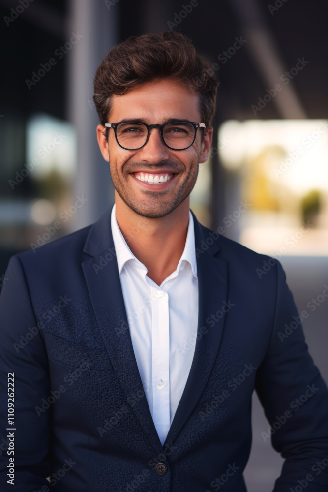 Fototapeta premium Pleasant young man with glasses Generative AI