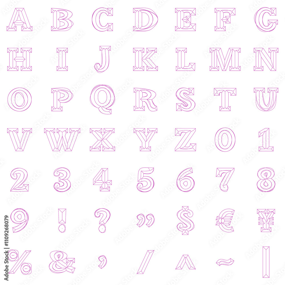 ピンクのノミフォント風のアルファベット大文字(山型文字) ピンクのノミフォント風のアルファベット大文字(山型文字)