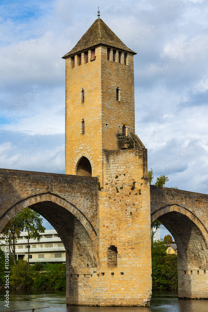 One of the fortified towers of the Valentré Bridge crossing the Lot River in Cahors One of the fortified towers of the Valentré Bridge crossing the Lot River in Cahors