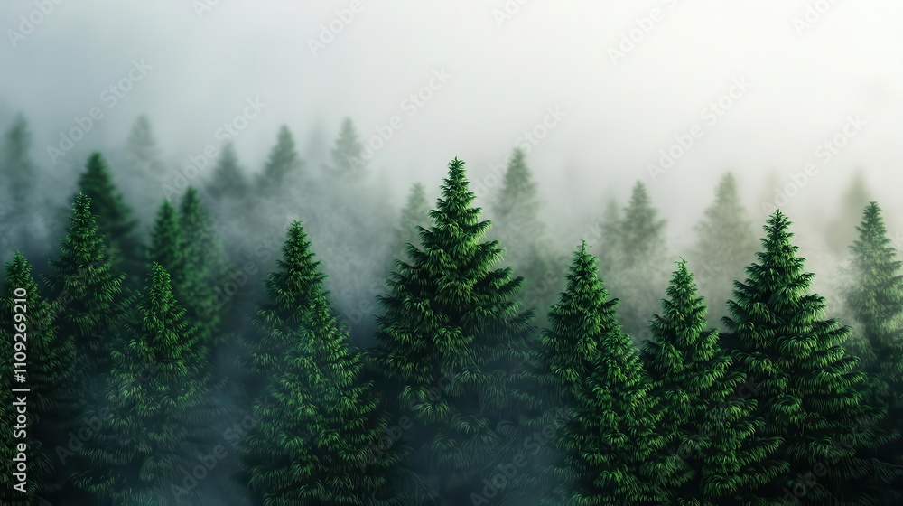 Fototapeta premium Morning fog in forest, photosynthesis activating under sunlight, 3D illustration