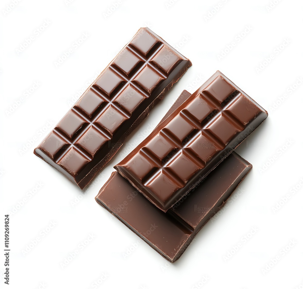 Obraz premium Delicious and rich dark chocolate bars arranged artistically. Perfect for chocolate lovers, desserts, or as an ingredient in various recipes. Indulge in this sweet delight.