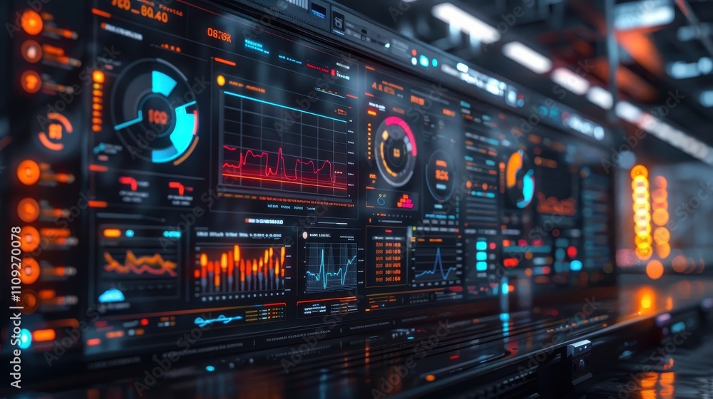 A futuristic digital interface displaying various data visualizations and metrics, featuring vibrant colors and intricate designs. A futuristic digital interface displaying various data visualizations and metrics, featuring vibrant colors and intricate designs.