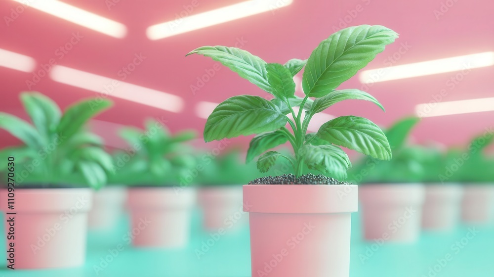 Obraz premium Humid greenhouse, plants thriving under optimal conditions, 3D illustration