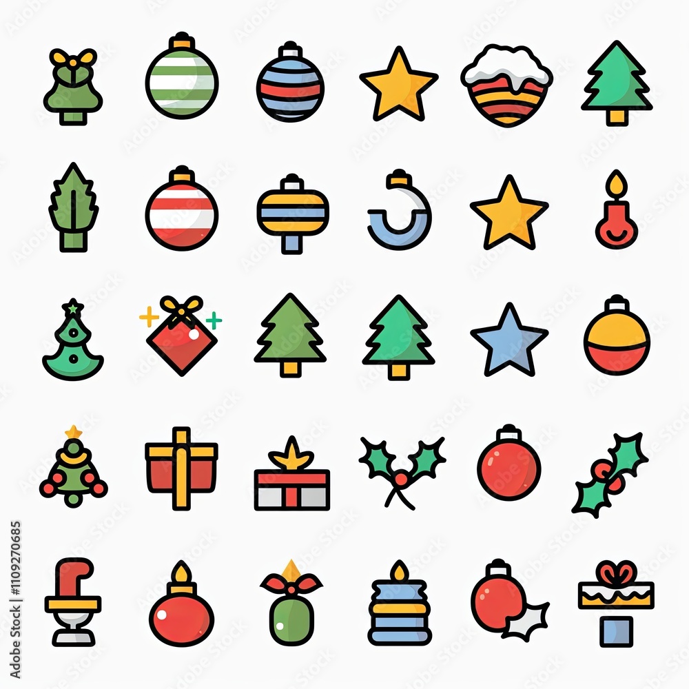 Fototapeta premium Christmas line icon collection