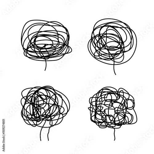 Tangled brain logo icon sign Mind process concept Hand drawn ink sketch Doodle design Cartoon style Fashion print for clothes apparel greeting invitation card flyer medical educational poster banner