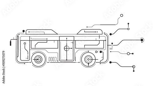 Autonomous artificial Intelligence smart bus digital icon
