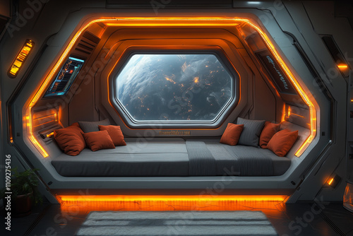 Wallpaper Mural Futuristic living room design featuring smart technology with a view of Earth Torontodigital.ca