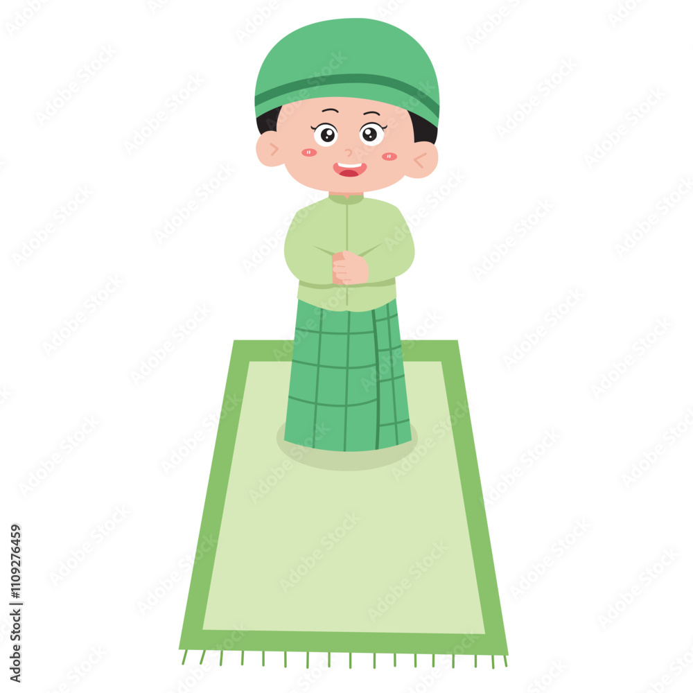 Muslim boy praying on a prayer mat. suitable for religious, spiritual ...