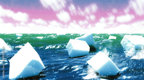 Ice Floes: The Drifting Chunks of Ice - Picture a scene where ice floes drift in the polar waters, with chunks of ice ranging in size from small pieces to large fields photo