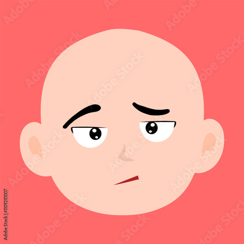 variant face expression human. bald man with many expressions cartoon character