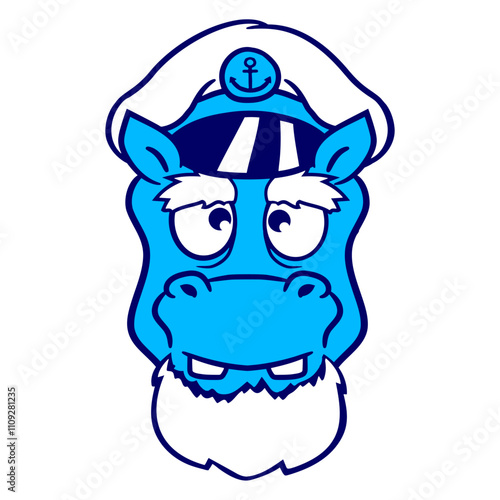 Funny Hippo Captain Sails Cute Cartoon Comic
