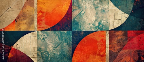 Engaging Vintage Abstract Background with Geometric Shapes in Retro Colors and Textures photo